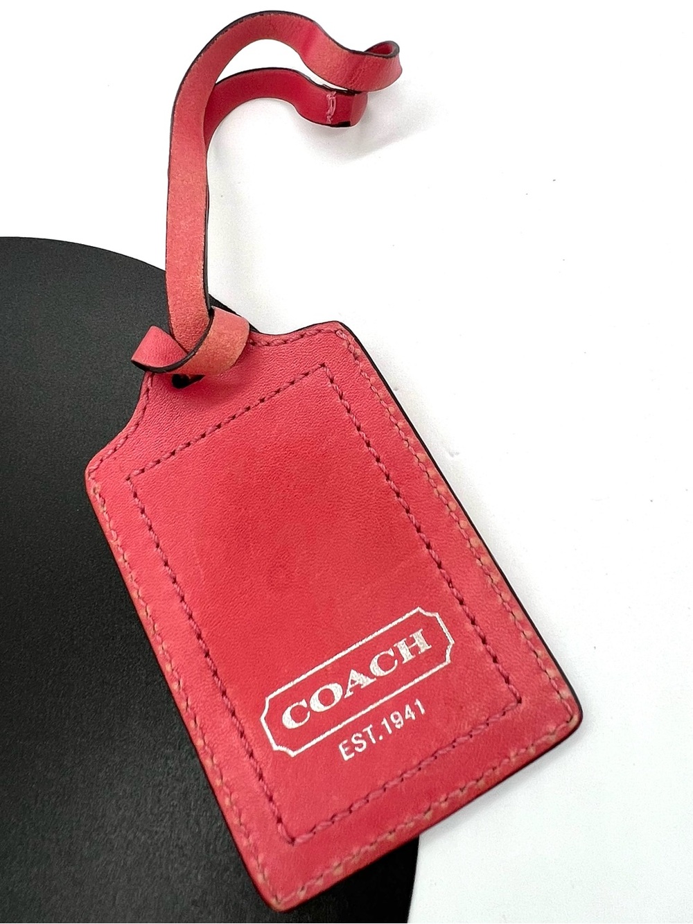 Coach Deep Pink Leather Luggage Tag ID Bag Charm Est 1941